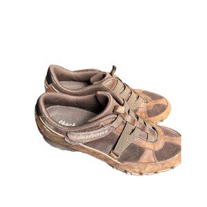 Skechers Womens Brown Casual Sneakers Size 9 Leather Upper & Man-Made Material